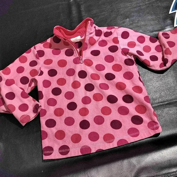 Hanna Andersson Girls Pink Polka Dot 1/4 Zip Fleece Pullover 120 6 6X 7 - Picture 1 of 3